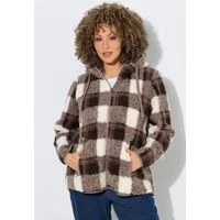 Ulla Popken Sweatjacke Teddy-Jacke Karo Kapuze Langarm