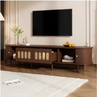 Merax Lowboard TV-Ständer mit Rattan-Design, (180×40×40cm, 1 St., Perfekt für Fernseher bis 80 Zoll), TV-Schrank mit 2 Rattan-Schubladen, 2 Rollladentüren und Stauraum