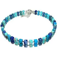 traumschmuck Kette ohne Anhänger 213d Halskette Schmuckstein Edelsteinkette Würfel JASPIS blau türkis (incl. Schmuckbox), handgefertigt, Made in Germany