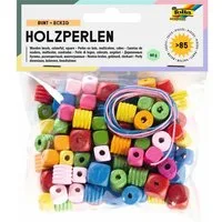 Folia Bastelfilz Bastelset Holzperlen - 88 Stück eckig sortiert.