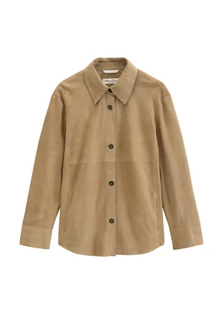 Marc OPolo Casual - Leder-Overshirt regular Earthy Taupe - Gr. - 36