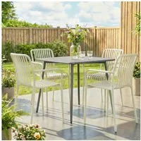 Outsunny Gartenstuhl mit Lamelldesign, Armlehnen (Terrassenstühle, 4 St), für Garten, Balkon Terrasse 55 x 58,5 x 81,5 cm Cremeweiß