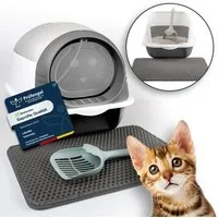 LINUMA Katzentoilette Katzenklo mit Deckel, Streumatte und Schaufel abnehmbar auch offen, Katzenklo auch offen nutzbar inkl. Katzenstreumatte und Schaufel