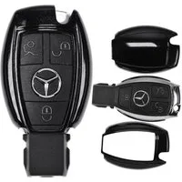 mt-key Schlüsseltasche Autoschlüssel Hardcover Schutzhülle Metallic Schwarz, Mercedes Benz Funk ab 2005 Smartkey