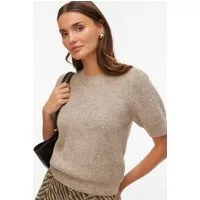 Vero Moda Strickpullover VMGENIUS 2/4 O-NECK SHORT PULLOVER BOO mit zarten Strickdetails