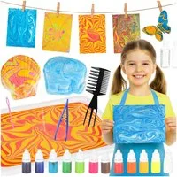 Ikonka Kreativset Ebru Malset Kinder 12 Farben Kreativset Malen auf Wasser Set, (Ebru Malset Kinder 12 Farben Kreativset Malen auf Wasser Set, Ebru Malset Kinder 12 Farben mit Zubehör Malen auf Wasser Set), 12 Farben Wasser Maltechnik Ebru Set kreati