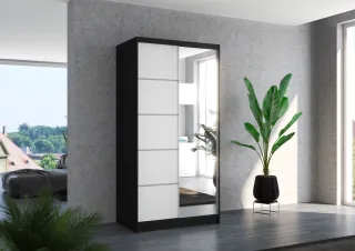 Schiebetürenschrank Schrank Nr.125 in Schwarz- Weiß matt 100x200x58 cm