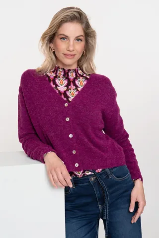 Geisha Fashion Women - vest v-neck fuchsia - Gr. - L