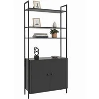 relaxdays Bücherregal mit Unterschrank, schwarz