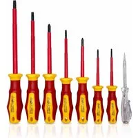 Workzone® Schraubendreher VDE Schraubendreher-Set, 8-teilig, (8 St), 4 Schlitz-, 3 Kreuzschlitzschraubendreher, 1 Phasenprüfer 125-250 V