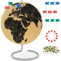 Feinknick Globus Drehbarer Korkglobus mit 54 unterschiedlichen Pinnadeln, Globus aus Kork 25cm hoch als ideale Geschenkidee