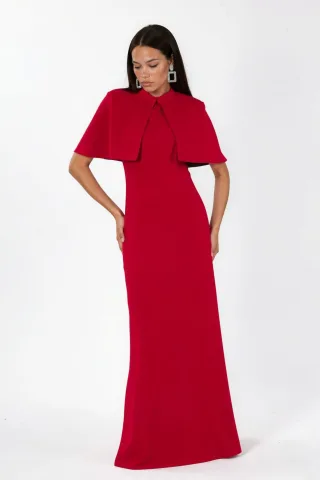 Maxikleid mit Rundhalsausschnitt und Cape-Accessoire