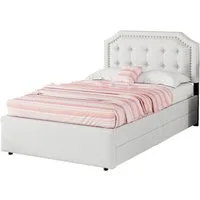 Flieks Polsterbett, Einzelbett 90x200cm mit 2 Schubladen und höhenstellbarem Kopfteil