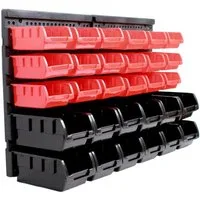 TRUTZHOLM Wandregal Stapelboxen Wandregal 31tlg rot/schwarz Kleinteilemagazin