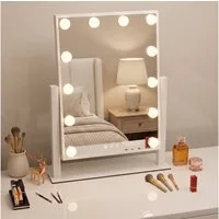 oyajia Schminkspiegel mit Beleuchtung Hollywood Spiegel, 3 Lichtfarben Touch Dimmbar (30x40cm,Hollywood Spiegel,Schminkspiegel mit Licht, 12 Dimmbare LED,3 Beleuchtungsmodi,Touch Steuerung), HD Kupfer- und bleifreier Spiegel, Stabile Standfuß, 360-Gr
