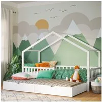 Bellabino Hausbett Vils 90x200 cm mit Rausfallschutz und Lattenrost, Kinderbett, mit Gästebett, optional mit Matratze, auch mit Schublade verfügbar