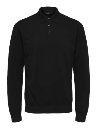 SELECTED MEN - SLHBERG LS KNIT POLO NOOS black - Gr. - S