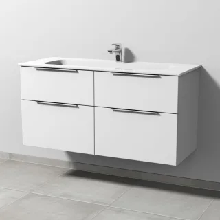 Sanipa 3way Keramik-Set Design Keramik-Waschtisch und Unterbau mit 4 Auszügen, Weiß-Soft UM48243