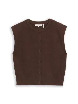 Denim Tom Tailor - Relaxed Fit Strickweste mit Knopfleiste cool dark brown melange - Gr. - S