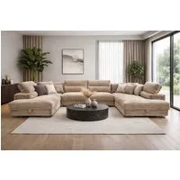 Labett Wohnlandschaft mit Schlaffunktion & Bettkasten GUSTAVO U-Form Sofa aus Cord