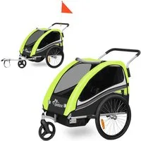 SAMAX Fahrradkinderanhänger 360° drehbarer Fahrradanhänger 2in1 Jogger - in Grün - Black Edition
