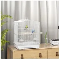 PawHut Vogelkäfig Vogelhaus Vogelvoliere Wellensittich Vogelbauer, mit ausnehmbarer Bodenschale Weiß 46,5 x 36 x 59 cm