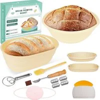 SURFOU Gärkorb Sauerteig Starter Set: Faltbare Gärkörbchen & Brotbackzubehör, Komplett mit Bäckermesser und Teigschaber –ideal für Anfänger & Profis