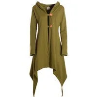 Vishes Langjacke Zipfeljacke Asymmetrischer Boho Cardigan mit Kapuze und Holzknöpfen Alternative Bekleidung, Ethno, Hippie, Retro Style