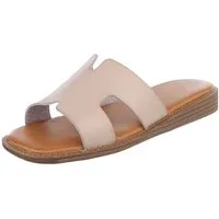 Ital-Design Modische Sandalen mit gepolsterter Sohle für Damen Pantolette (91409191) Keilabsatz/Wedge Pantoletten in Hellbraun