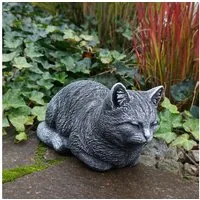 gartendekoparadies.de Gartenfigur Liegende Katze, Steinfigur, H. 17 cm, 8 kg, Frostsicher