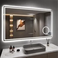Dripex Badspiegel Led Wandspiegel Badezimmerspiegel fürs Wohnzimmer, Salon, 3-fache Bildvergrößerung/ uhr/ steckdose/ Bluetooth-Lautsprecher