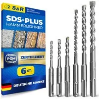 S&R Betonbohrer Steinbohrer / Hammerbohrer SDS PLUS für Bohrhammer, (Set, 6-tlg 5, 6, 8 x 110 mm, 6, 8, 10 x 160 mm), Bohrer für Beton, Granit, Mauerwerk und Stein