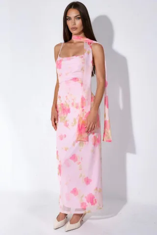 Mustered Tüll-Midikleid mit Schal-Detail