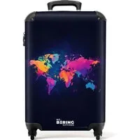 NoBoringSuitcases.com© Hartschalen-Trolley Weltkarte - Bunt - Graffiti 55x35x20cm, 4 Rollen, Reisetasche mit Rollen, Koffer Handgepäck Flugzeug