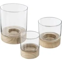 Atmosphera Créateur d'intérieur Kerzenhalter Teelichthalter-Set ETE, Glas, mit Holzuntersetzern, 3 Stück (Kerzenhalter)