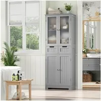 HOMECHO Hochschrank Badschrank mit 4 Türen 2 Schubladen für Küche, Bad, Weiß