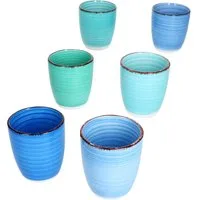MamboCat Becher 6er Set Blue Mokkabecher ohne Henkel 150ml 6 Personen Matcha Tee Tasse, Steingut