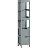 SoBuy Hochschrank FRG126, Badkommode, Schrank freistehend, Badschrank schmal schmale Säule, Badezimmerschrank mit 2 Schubladen, 3 offenen Fächern