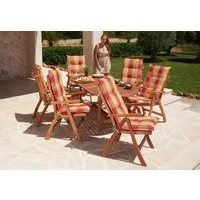 MERXX Garten-Essgruppe Maracaibo, (13-tlg., 6xKlappsessel, inkl. Auflagen, 1x Ausziehtisch 160(210)x90 cm), Eukalyptusholz, FSC® Mix, geeignet für 6 Personen