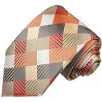 Paul Malone Krawatte Designer Seidenkrawatte Herren Schlips modern kariert Schmal (6cm), orange grau rot gold 252