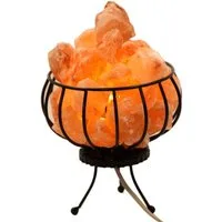 HAF Salzkristall-Tischlampe Salzlampe Metallkorb Feuerkorb mit Salzkristallen inkl Fassung + Birne, Leuchtmittel wechselbar, Warmweiß/Rosa, Handgefertigt - jeder Stein ein Unikat