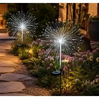 pedete LED Solarleuchte LED Solarleuchte Solarlampen Garten 120 LED Feuerwerk Solarleuchten, gartendeko, solarlampen für außen, Warmweiß, Tageslichtweiß, Leuchtmittel, Wetterfest Pusteblume Solarlampen 8 Modi mit Erdspieß