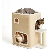 relaxdays Katzenhaus 2 Etagen Ball & Kratzstamm, Beige