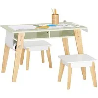 SoBuy Kindersitzgruppe KMB92, Kindertisch mit 2 Stühlen Spieltisch (3-tlg) mit Stauraum Maltisch