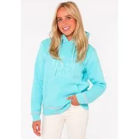 Zwillingsherz Hoodie Strandleben Moin mit gesticktem Schriftzug und neonfarbenen Akzenten