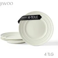 JIWOO Teller 4er Ø21,4cm, Salatteller Frühstücksteller Pastateller Dessertteller, (4 St), Keramik Hochwertiges Tellerset Weiß Mikrowellen spülmaschinenfest
