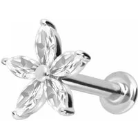 PIERCINGLINE Piercing-Set 14 Karat Gold Labret mit Innengewinde MOISSANIT-BLUME (Labrets, 1-tlg)