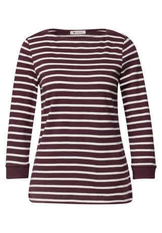 Street One - 3/4-Arm Shirt mit Boat Neck und Streifen rustic rouge - Gr. - 38