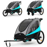 Kinderkraft Fahrradkinderanhänger NAVA, 3in1 Fahrradanhänger, Buggy & Jogger, Hand- & Fußbremse, für 2 Kinder