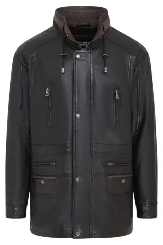 Herren Parka aus weichem italienischem Leder, schwarz-braun, Winnipeg